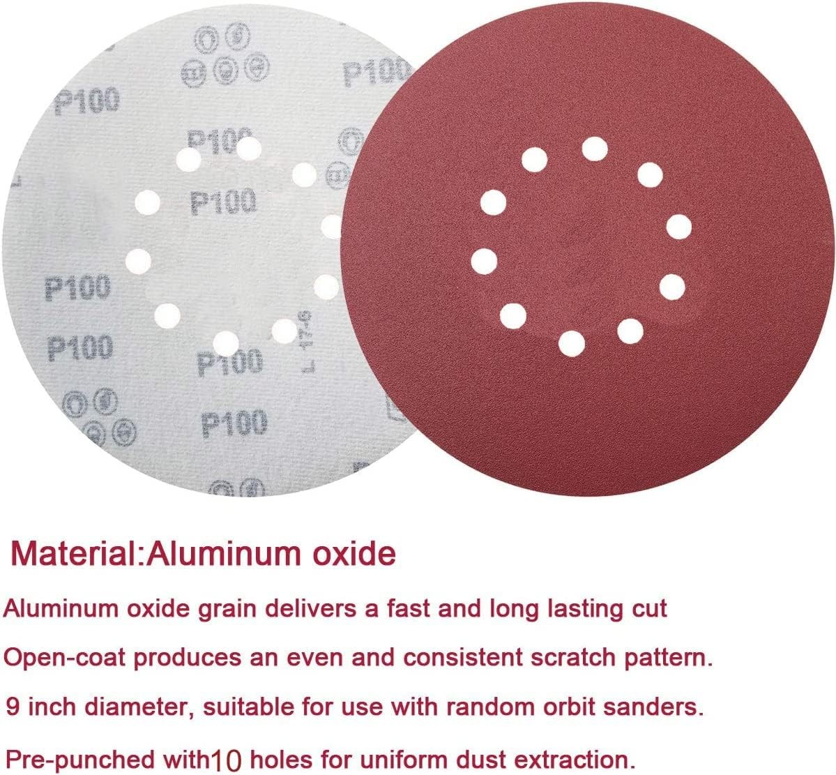 50 PCS 9-Inch 10-Hole Hook-and-Loop Sanding Discs for Drywall Sander -10…