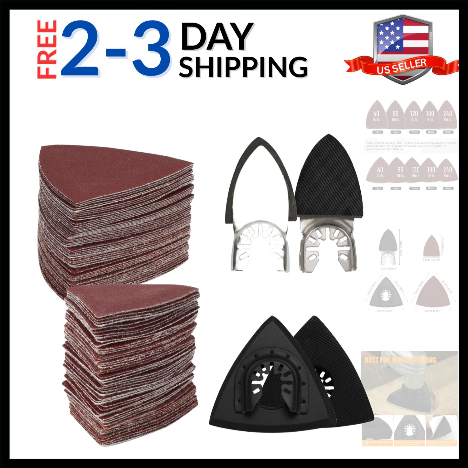 104Pcs Oscillating Multi-Tool Sanding Pads Kit, 2Pcs Triangle Sanding Pads an…