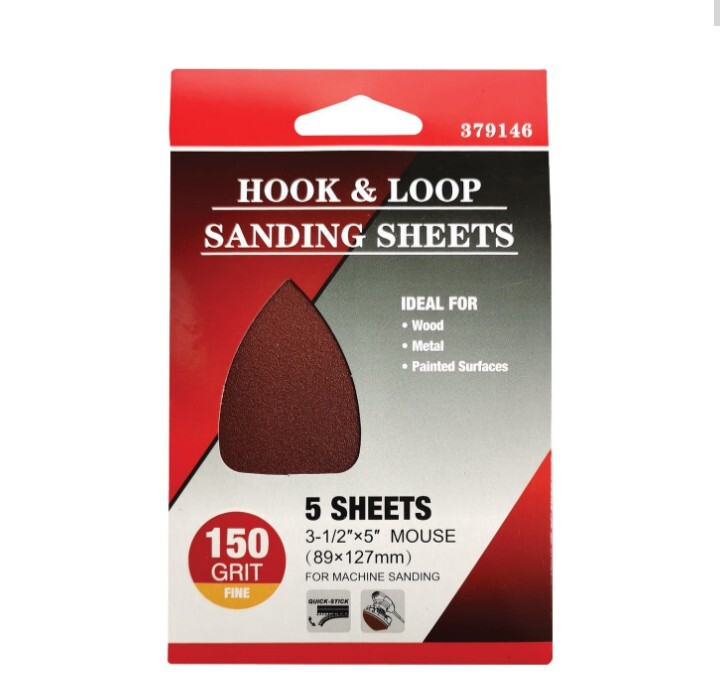 Mouse Aluminum Oxide Sandpaper 3-1/2″ X 5 in. L 150 Grit -FINE – 10 Sheets