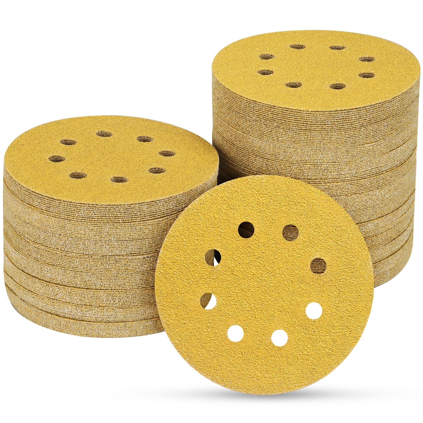 40 Grit 5 Inch Sanding Discs 8 Hole Hook Loop Gold Sandpaper for Orbital Sander