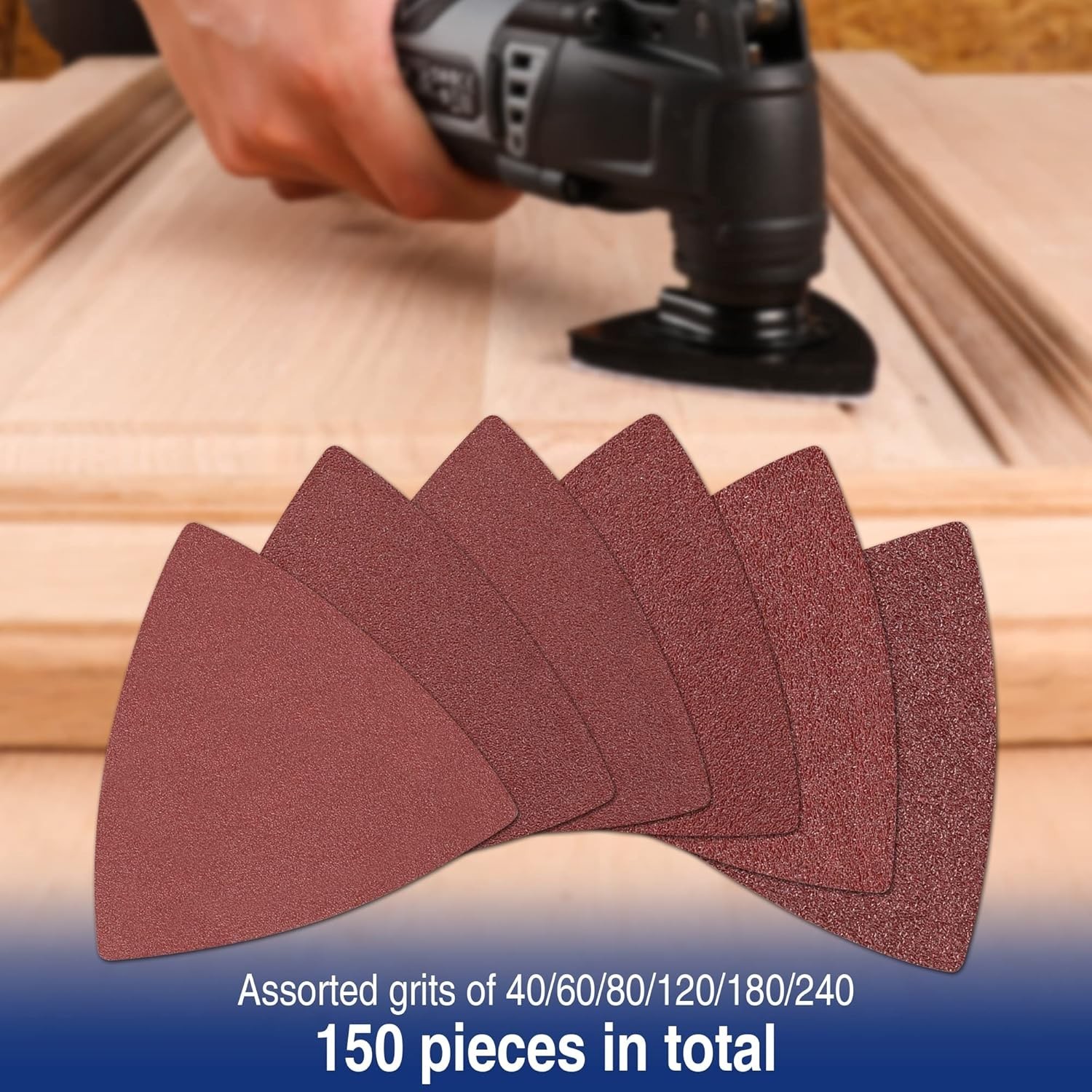 150PCS Sanding Pads Triangle Aluminum Oxide Grit for Wood and Rust Removal