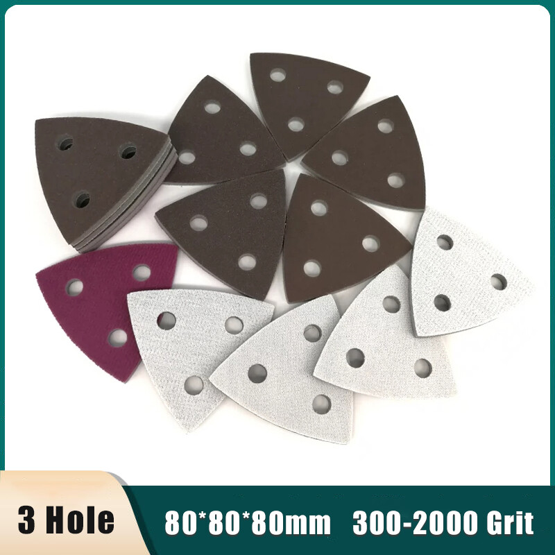 80mm 3 Hole Triangle Sponge Red Sandpaper Wet And Dry Sanding Disc 300-2000 Grit