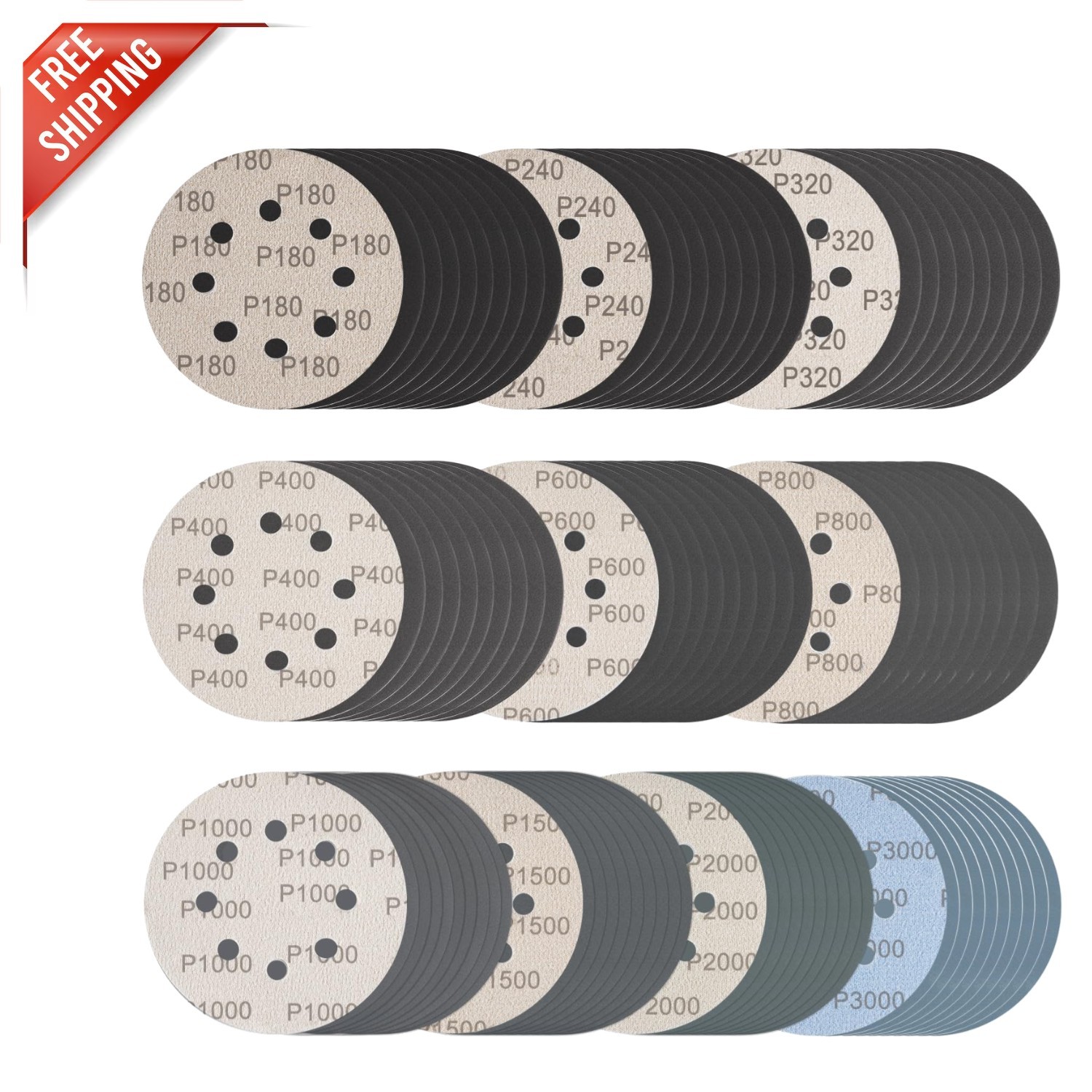 Comprehensive 100-Pc Sandpaper Set – 5” Silicon Carbide Discs for All Surfaces