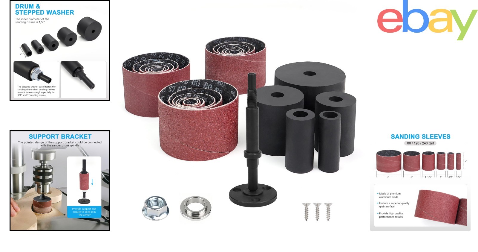 Drill Press Sanding Kit with Support Bracket and Stepped Washer Included