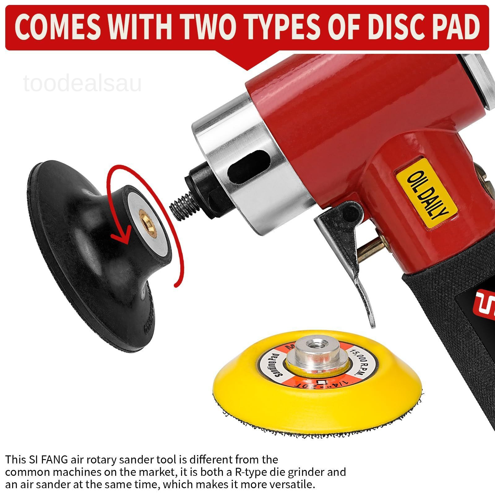 2-in-1 Pneumatic Mini Orbital Sander & Right Angle Air Die Red