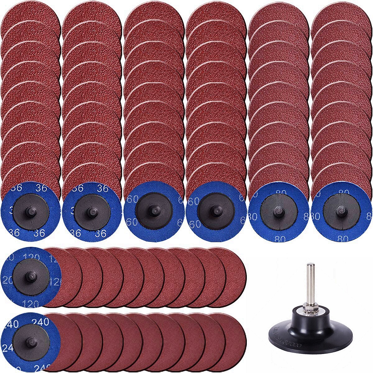 51PCS 2″ Twist Roll Lock Abrasive Sanding Discs 36 60 80 120 240 Grit W/ Holder