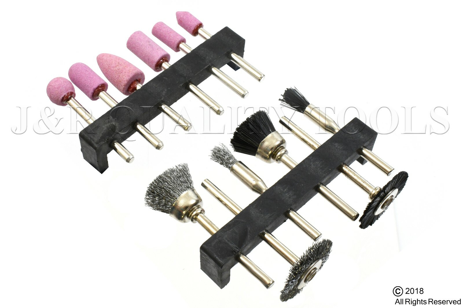 1/8″ SHANK 12PC SANDING TOOL KIT STEEL WIRE WHEEL & NYLON BRUSHES MOUNTED STONE