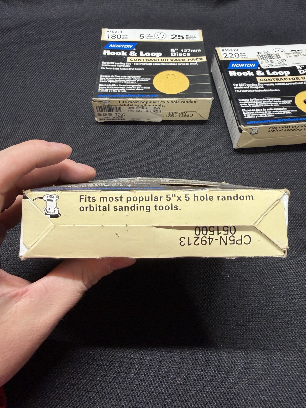 Norton Hook & Hoop 5” 127mm Discs 25 Pack, 3 Packs; 120, 180, 220 Grit