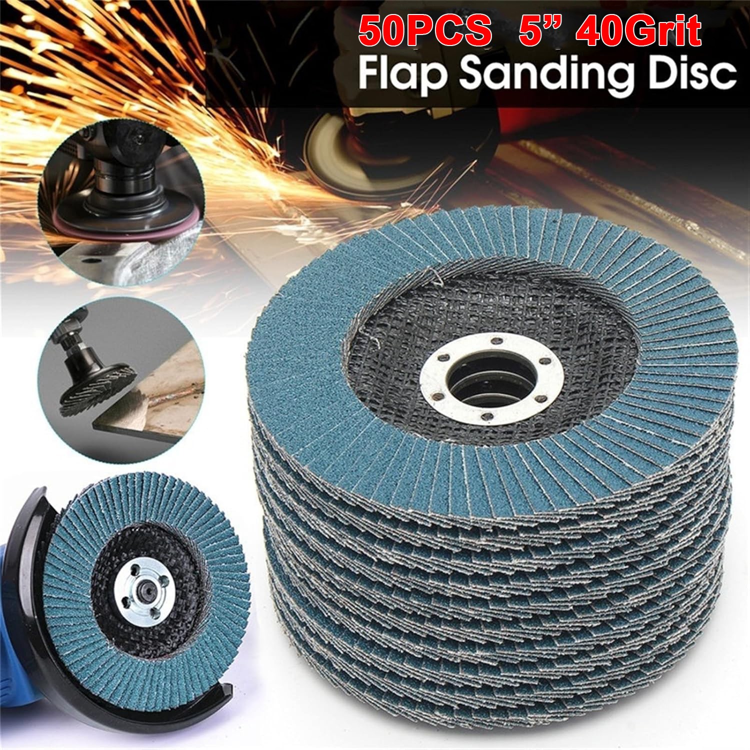 50Pcs 5″ Premium Zirconia Flap Disc 40Grit Wheel Angle Grinder Sanding Disk