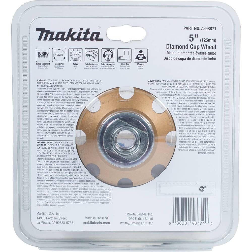 Makita 5 Inch Low-Vibration Single Row Segmented Turbo Rim Diamond Cup Wheel