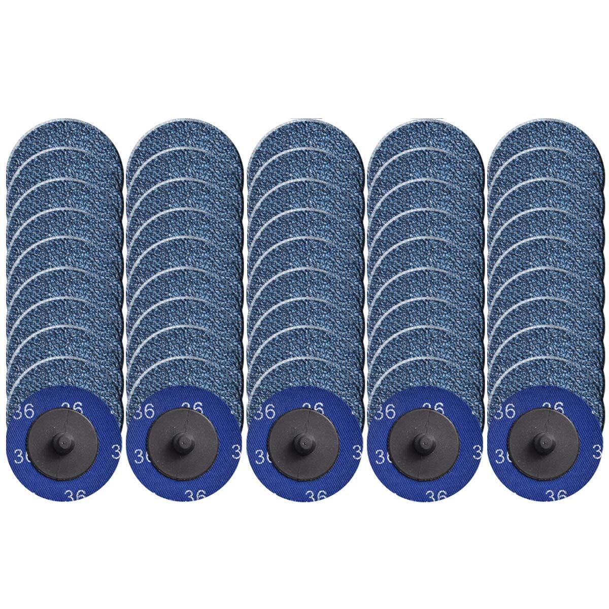50PCS 2 inch Blue ZA Roll Lock Quick Change Sanding Discs 36 Grit For Polishing