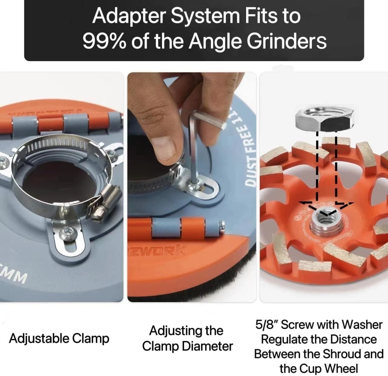 Superior Dust Control: 4.5-5 Inch Grinder Shroud with Diamond Grinding Cup Wheel