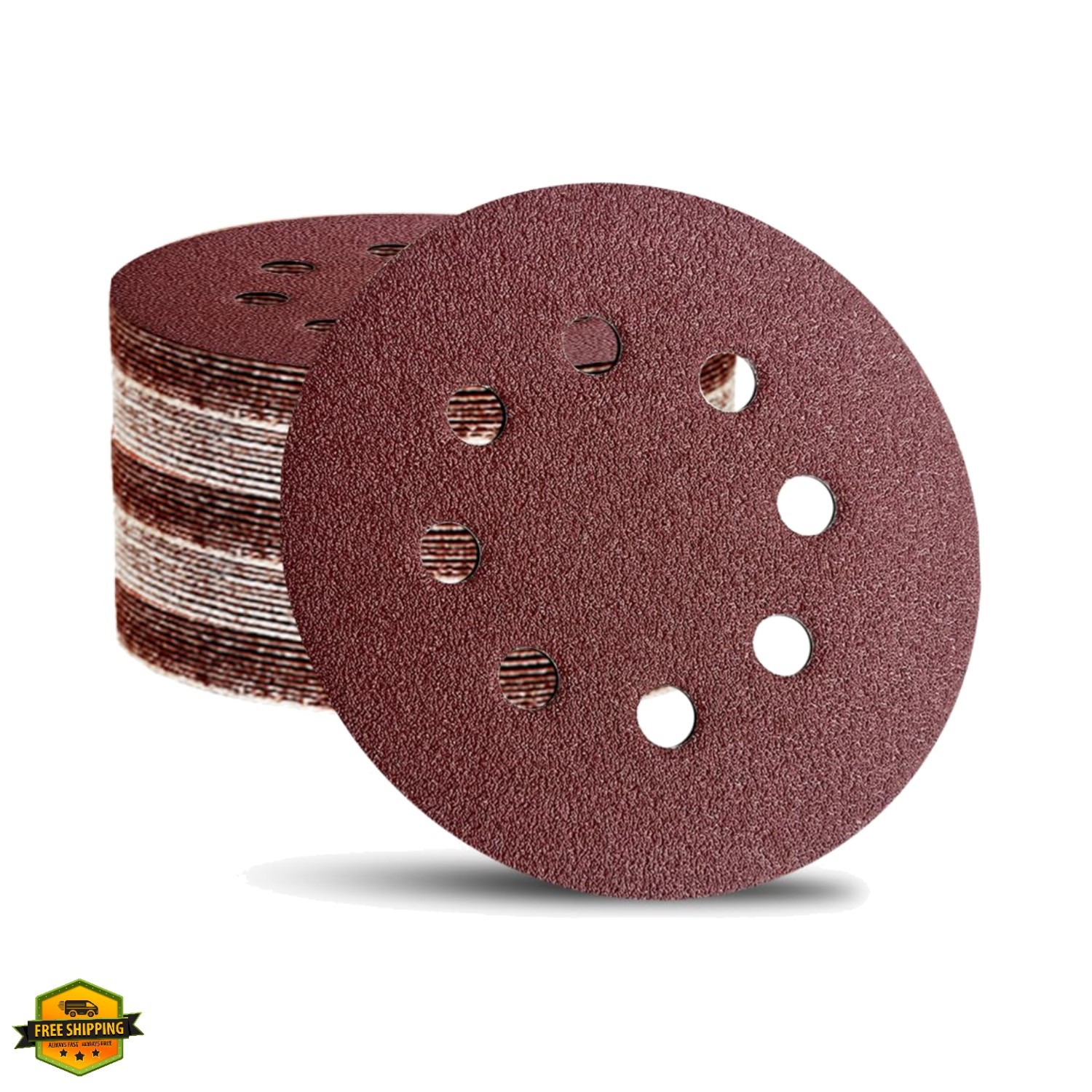 52 Pack 5 Inch 8-Hole Hook and Loop Sanding Discs Sandpaper Red Round 60 80 1…