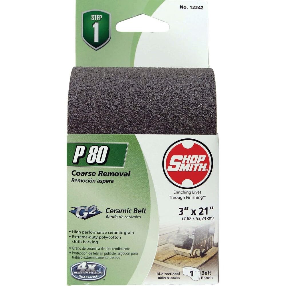 Shopsmith 12242 80 Grit Ceramic Sanding Belts (1 Pack), 3″ x 21″ x