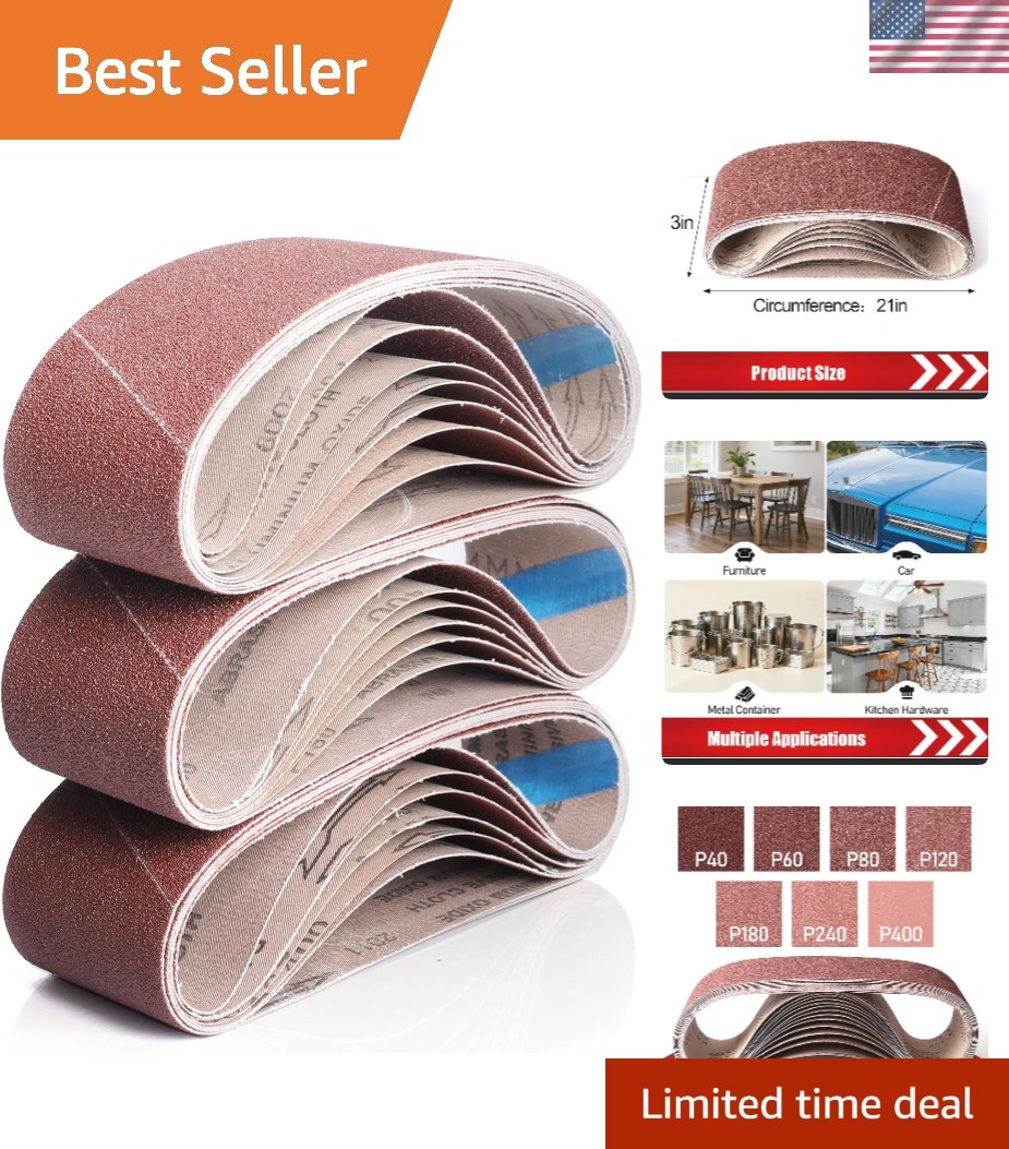 Assorted 3×21 Sanding Belts Set – 40 to 400 Grits for Ultimate Polishing Power