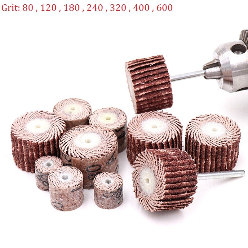 15mm Sanding Sandpaper Flap Wheel Disc 3mm Rod Rotary Tools 80 Grit – 600 Grit