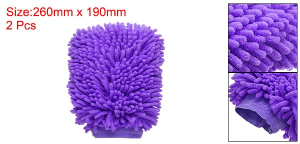 2pcs Chenille Microfiber Car Wash Mitts 10″ x 7.5″ Wash Gloves Purple