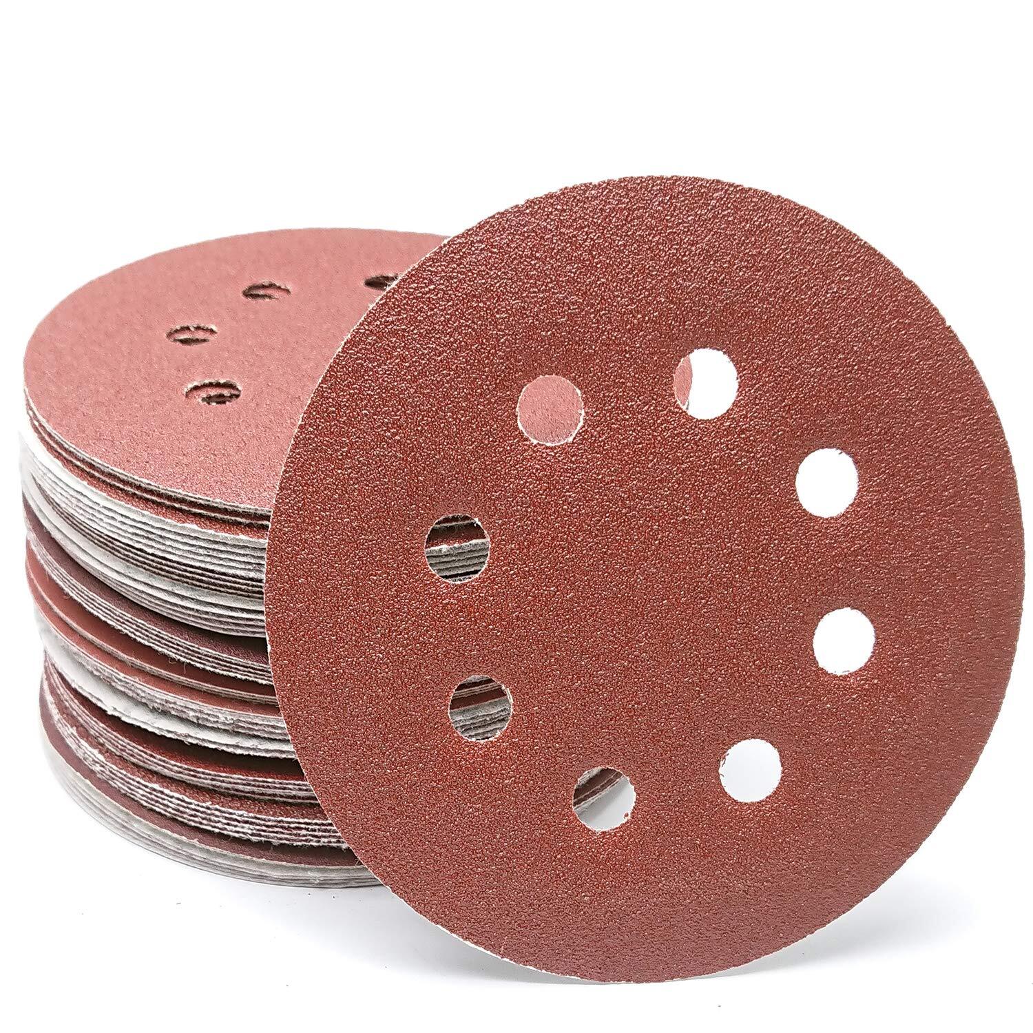35 Pcs 5 Inch Hook and Loop Sandpaper 8 Hole Sanding Discs for Orbital Sander