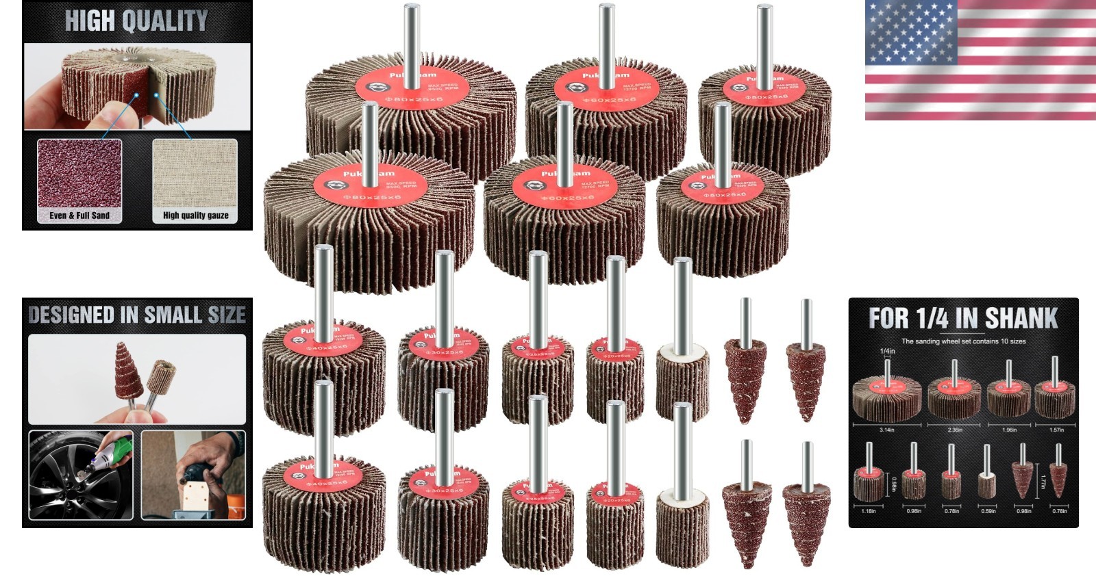 20 Pcs Flap Wheel Sander Set 80 Grit Sanding Wheel for Drill 1/4″ Shank for Meta