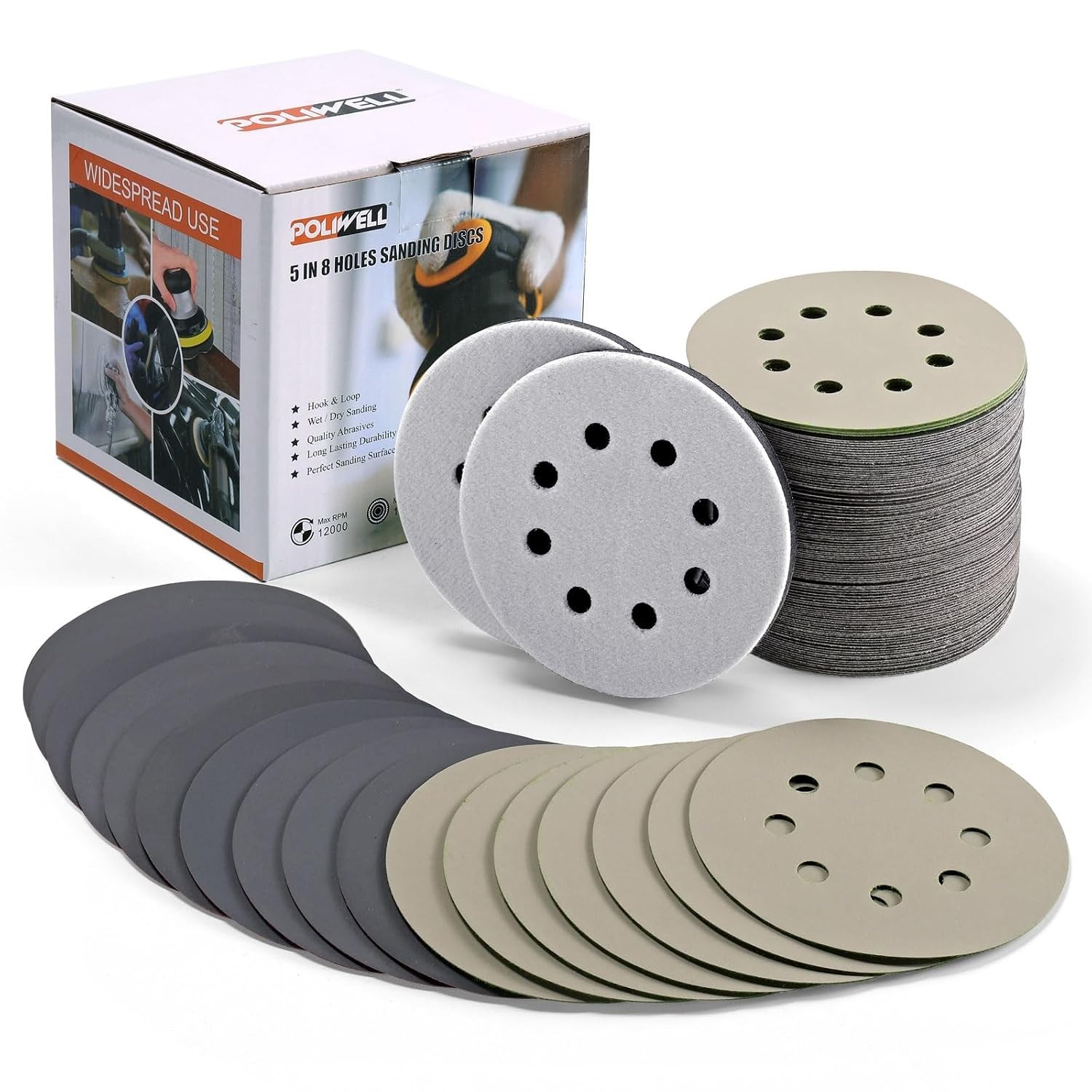 Complete 120-Count Silicon Carbide Sanding Discs for Wet & Dry Use, 5 Inch
