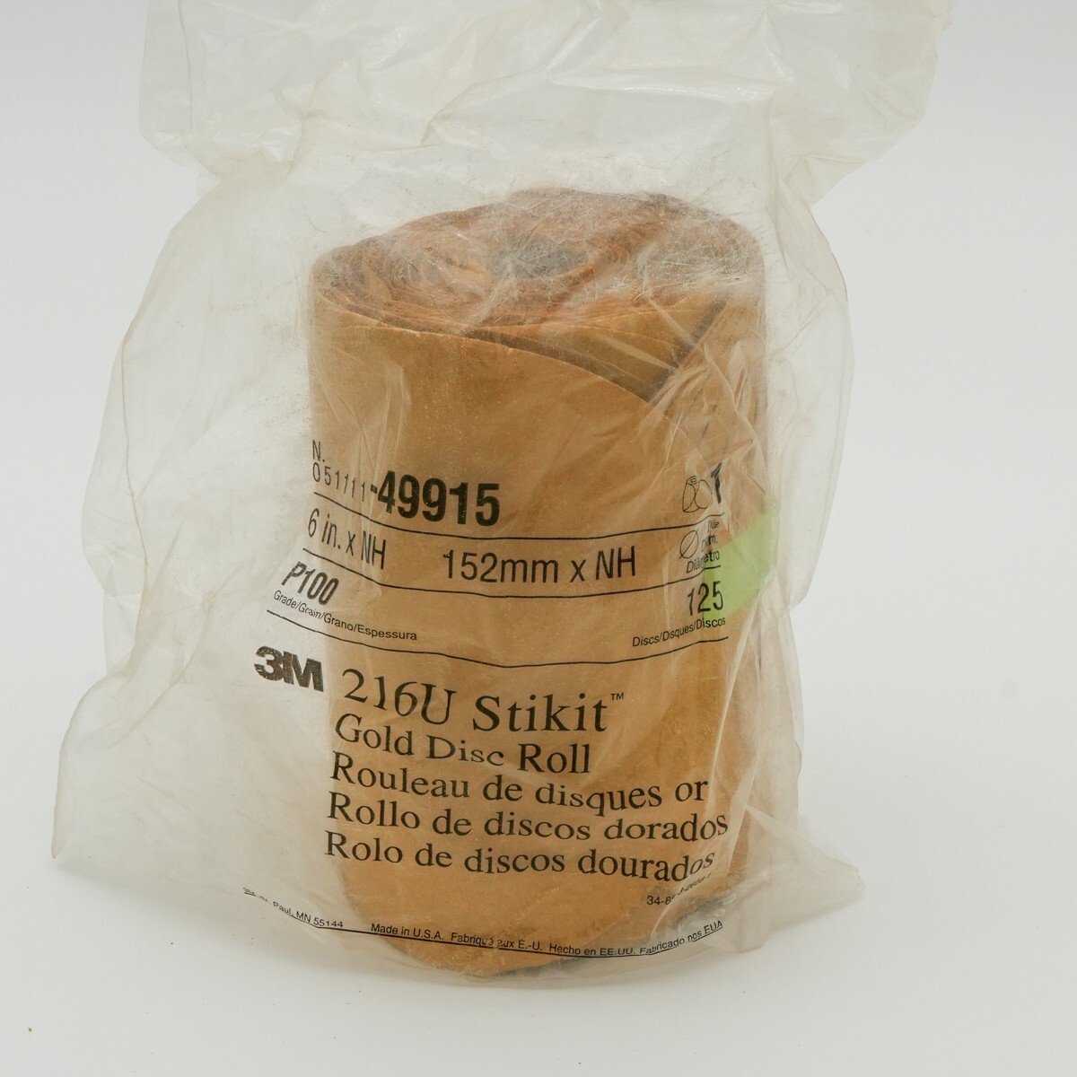 3M Sanding Discs, 100 Grit, 6″ diameter, (x125), 216U Stikit, Gold Film, #49915