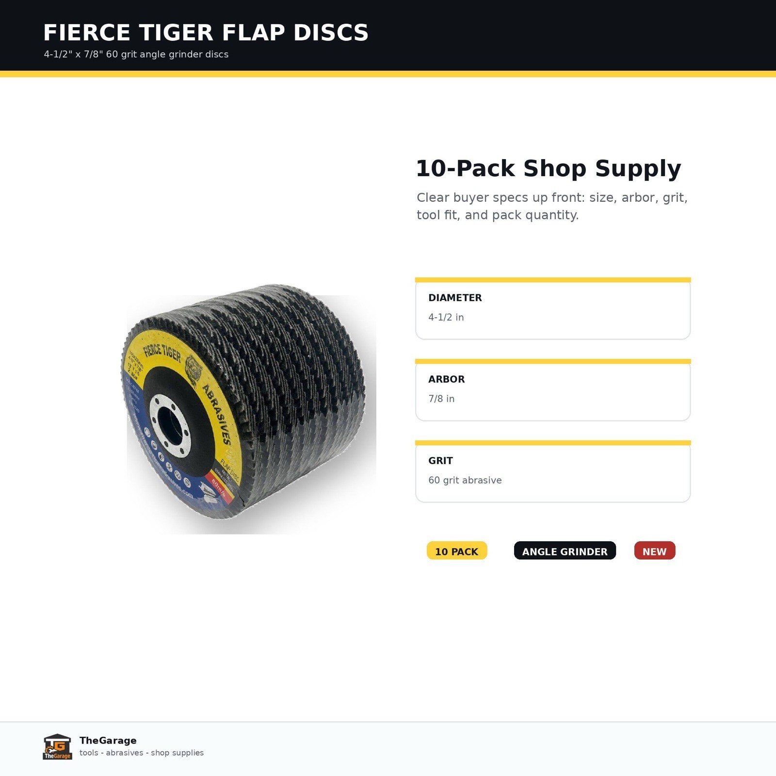 Fierce Tiger 4-1/2″ x 7/8″ 60 Grit Flap Disc Angle Grinder 10 Pack