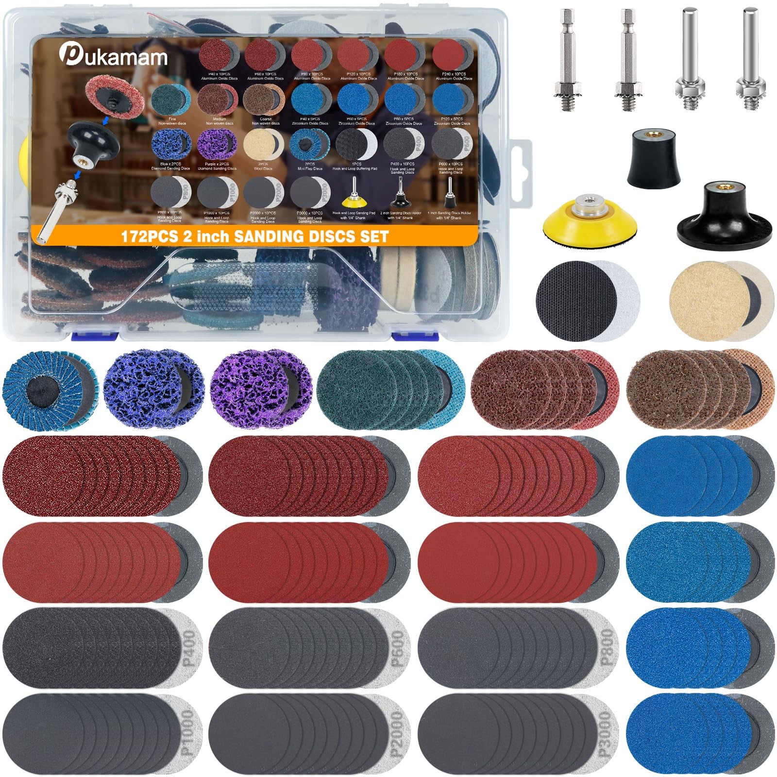 172 Piece Sanding Discs 2 Inch Quick Change Die Grinder 1/4 Inch Holder Kit Set