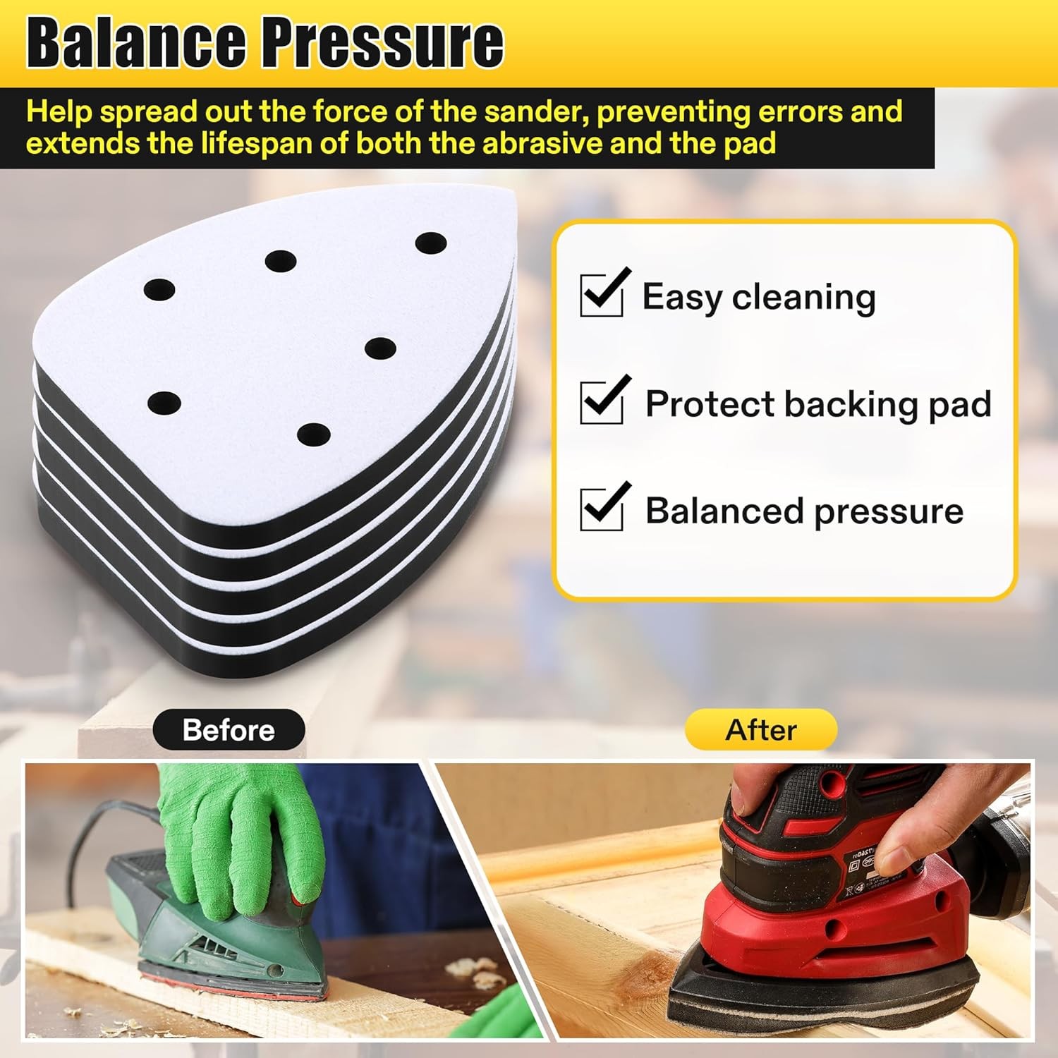 5 Pcs 6-Hole Foam Sanding Pads with Hook & Loop – Fits Ryobi Mouse Sanders