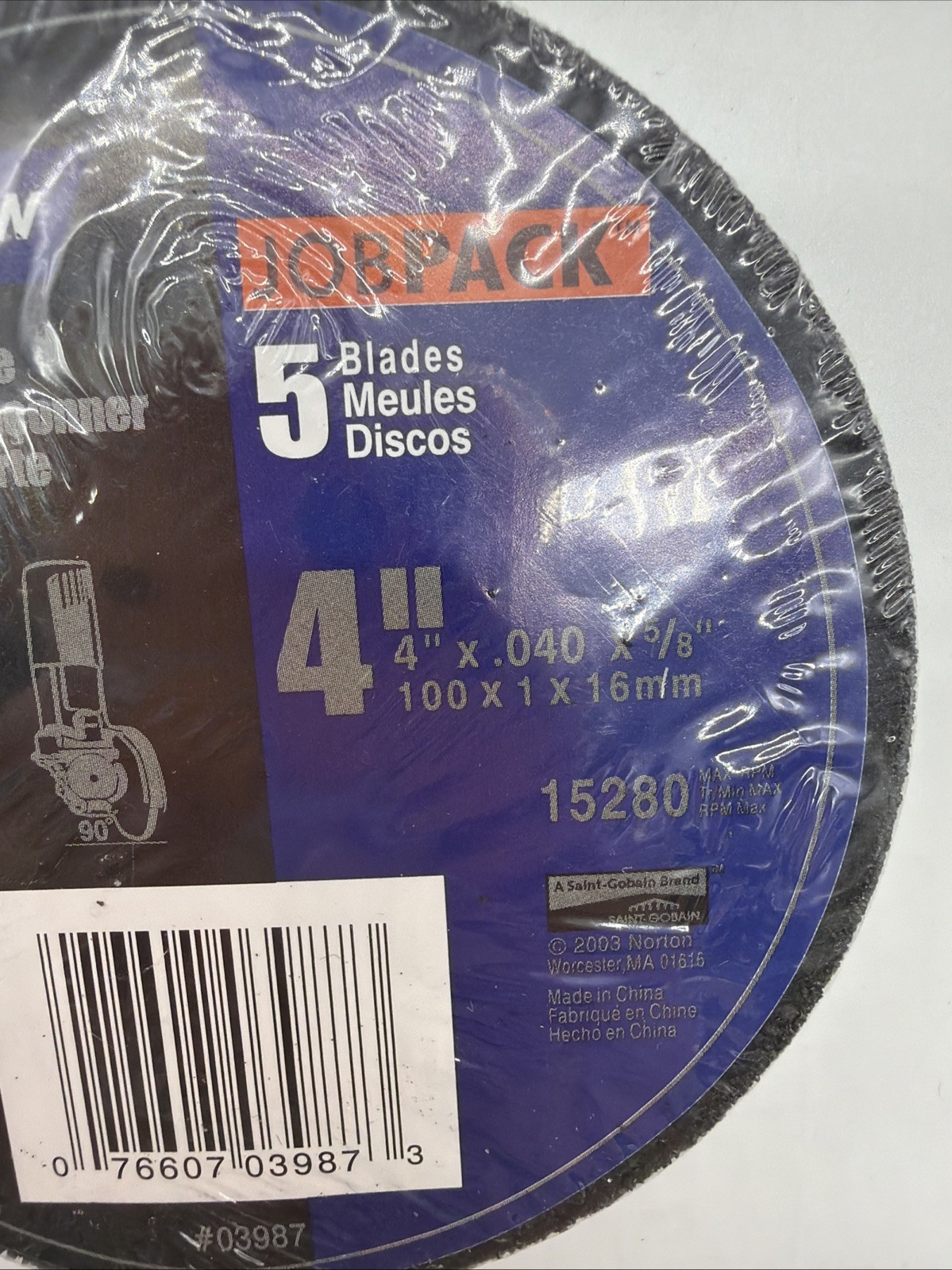 Norton Job Pack 5 Cutoff Wheels, 4in. Dia., 15,280 RPM, Model# 07660703987.