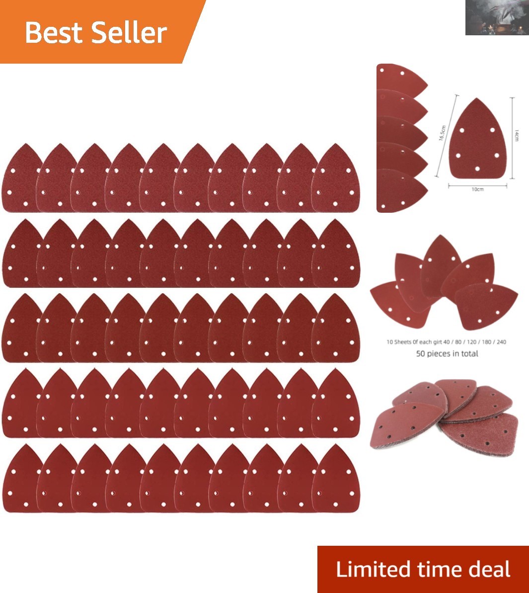 140mm Mouse Detail Sandpaper Pads – 50pcs with 5 Grit Sizes for Professionals