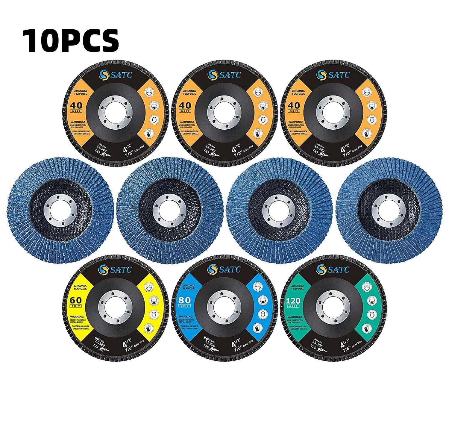 10Pcs 4.5in T29 Flap Zirconia Sanding Disc Angle Grinder Wheel 40 60 80 120 Grit