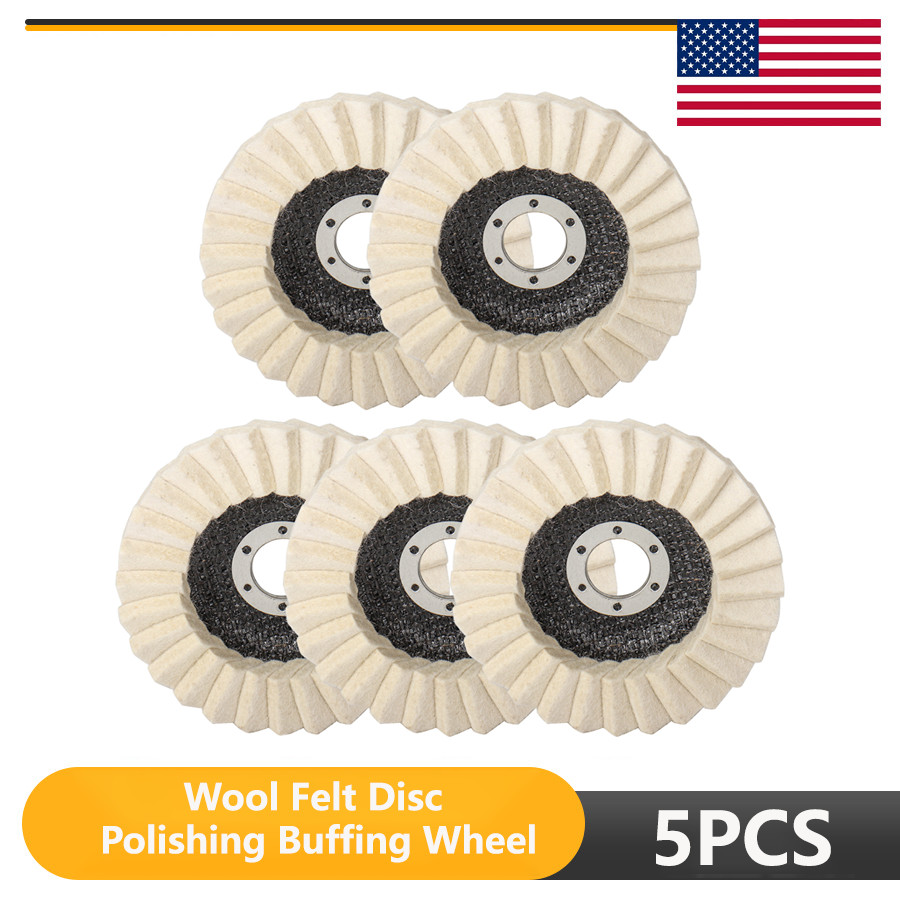 4.5″Wool Polishing Wheel Flat Flap Disc Buffing Pad For Angle Grinder Metal 5pcs