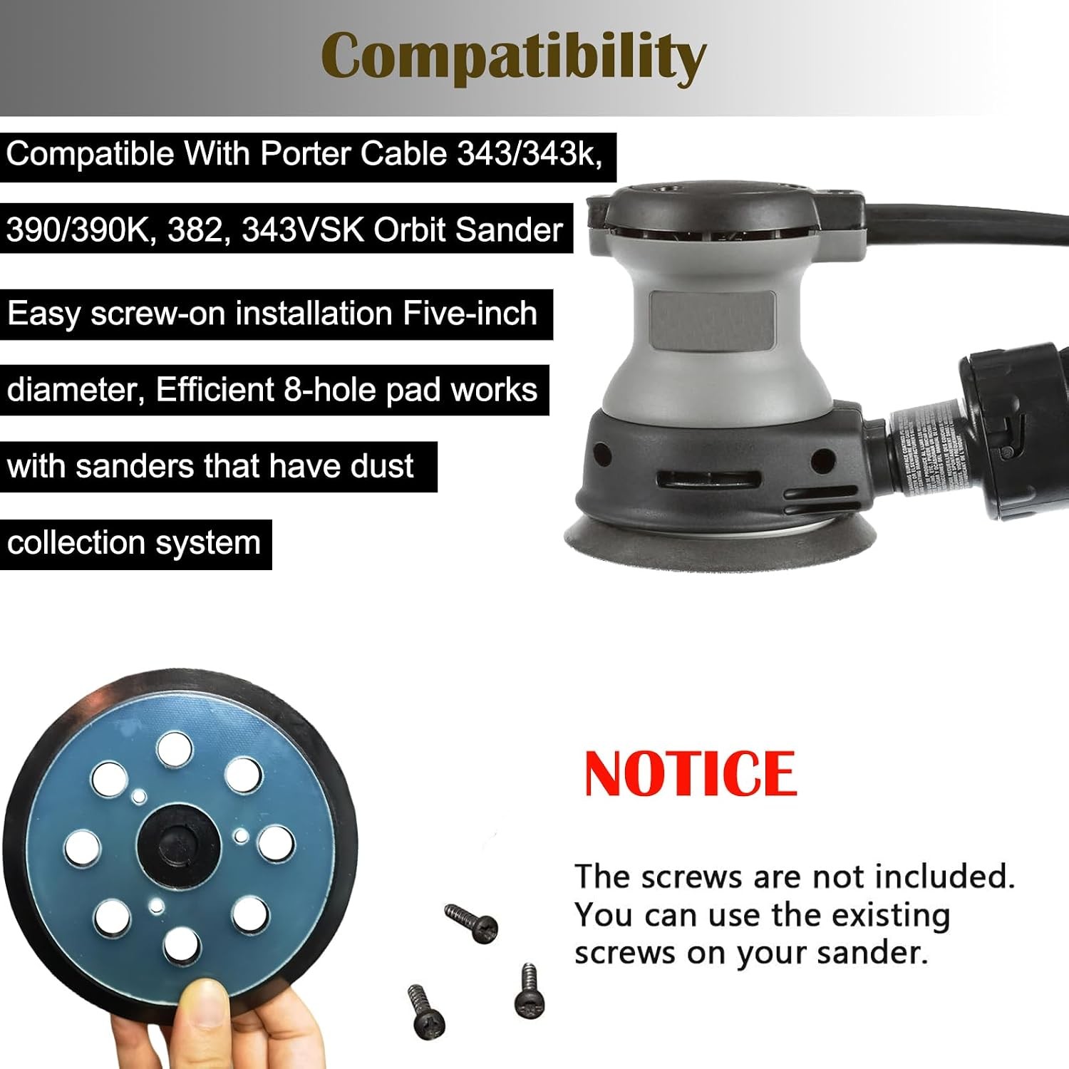 5 Inch 8 Hole Sander Pad Replacement Set for Porter Cable 343 343k 390 390