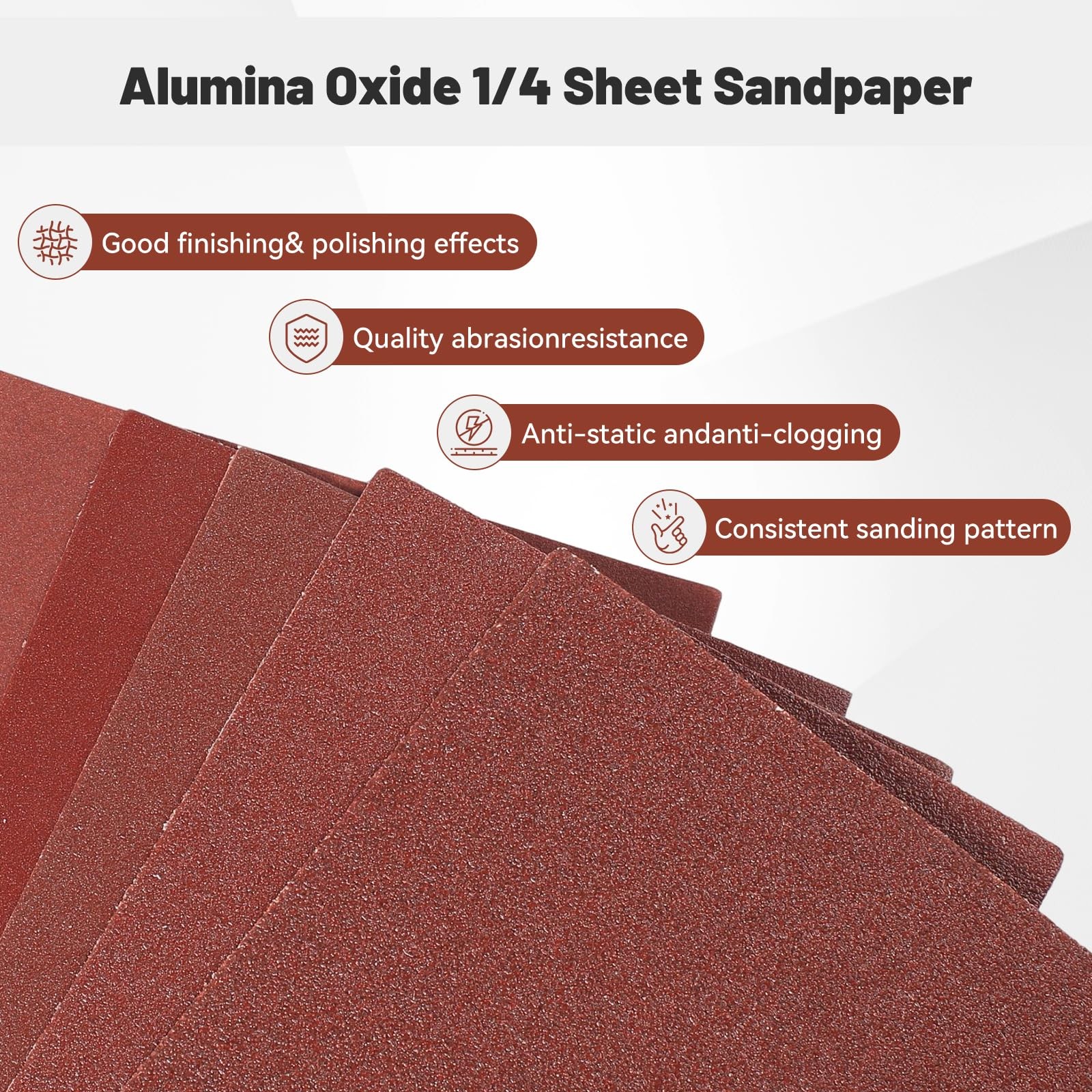 P80 Grit Sandpaper Sheets 50-Pack 4-1/2×5-1/2 Red Aluminum Oxide Paper