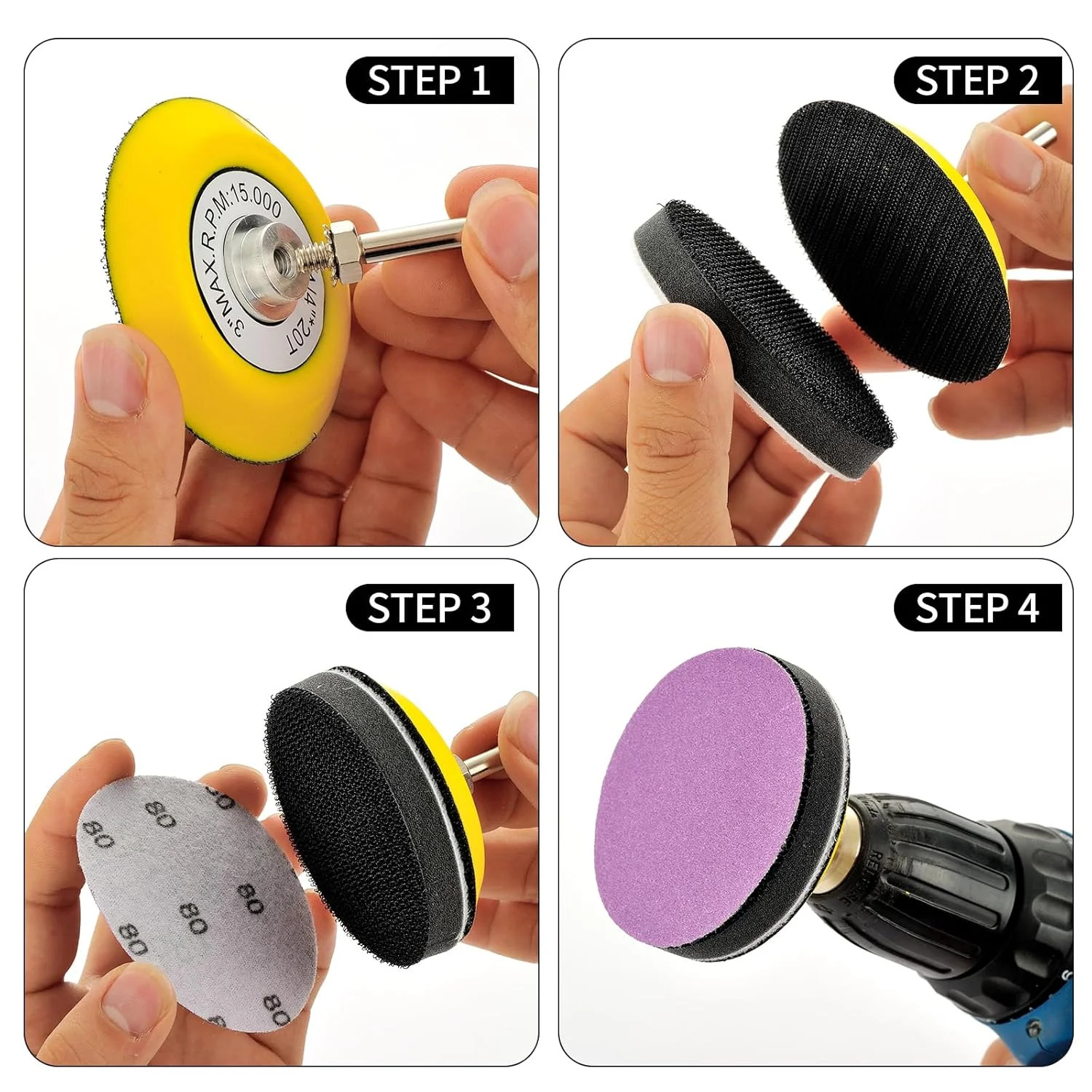 3 Inch Sanding Disc 40Pcs, 400 Grit Sandpaper, Drill Sanding Attachment, Wet Dry