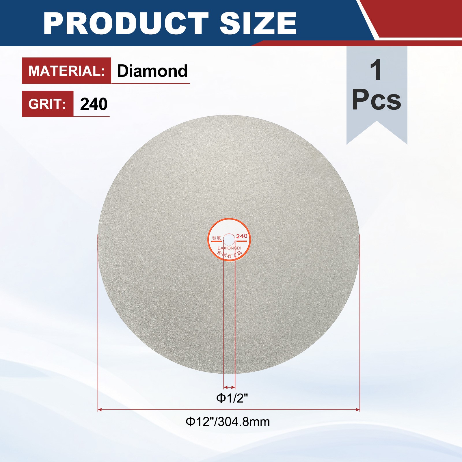 12 Inch x 1/2″ Arbor Diamond Flat Lap Disc, 240 Grit Diamond Grinding Disc