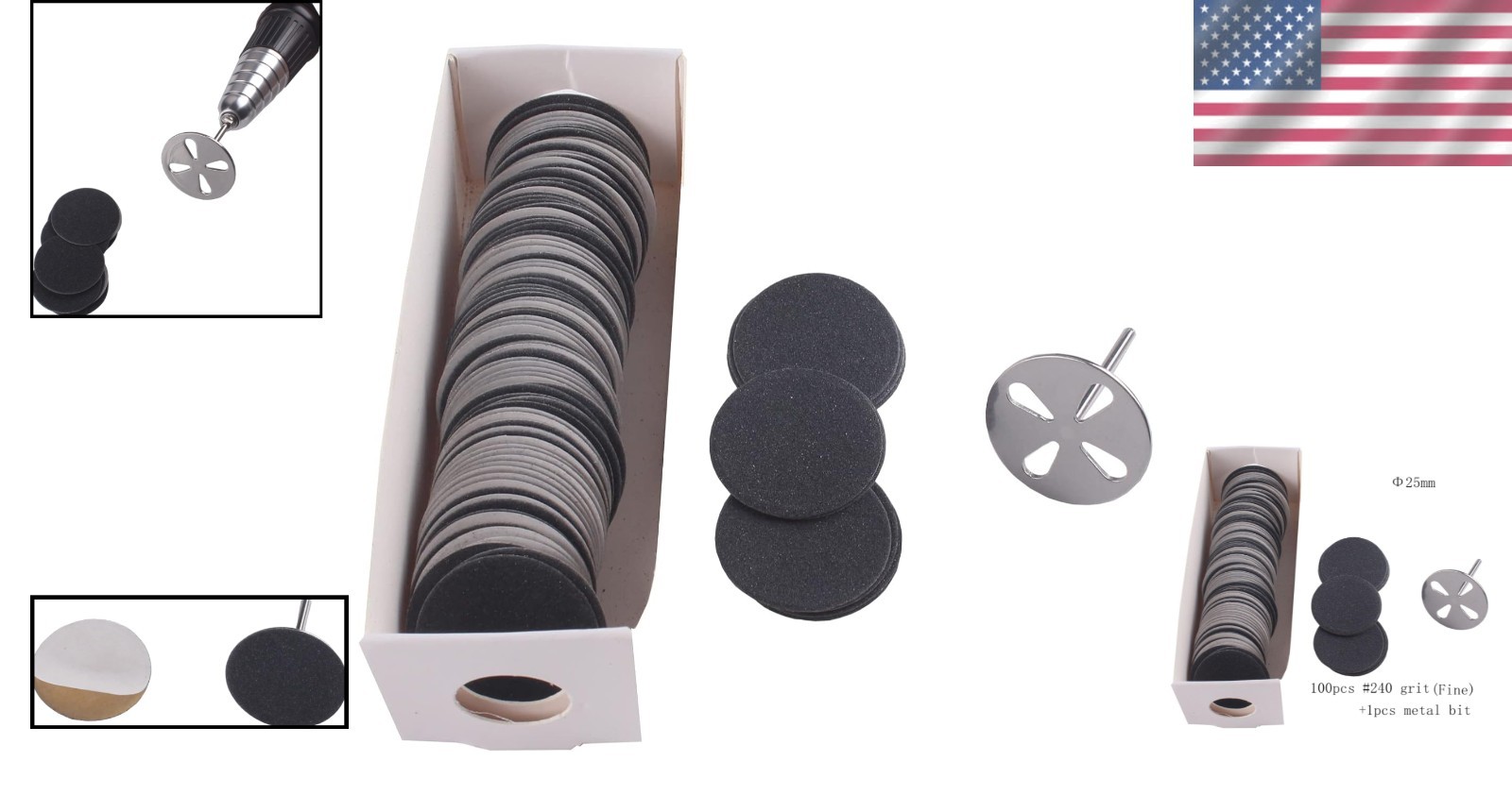 100pcs Sanding Paper Discs with Metal Nail Drill Bit,25mm Pedicure Sanding Di…