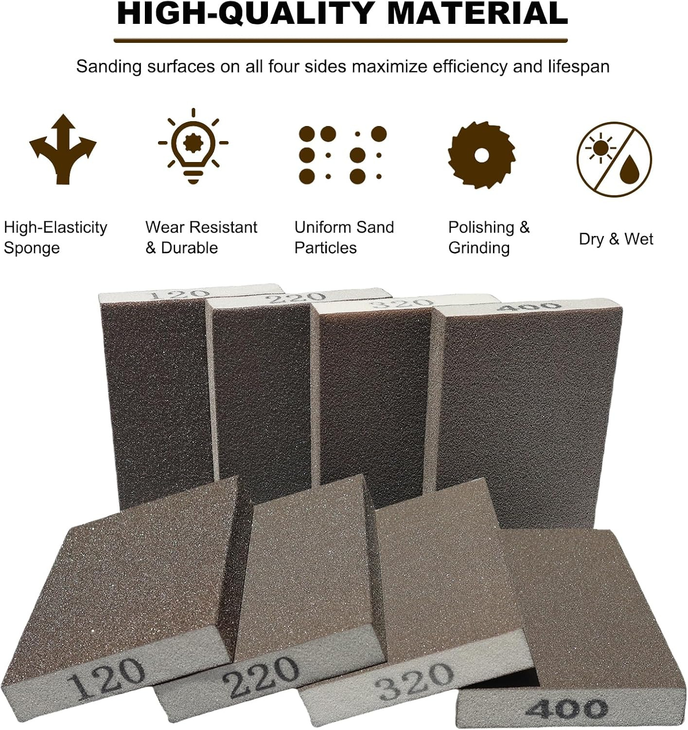 8-Pack Hand Sanding Sponge Set – Assorted Grits for Wood, Metal, and Drywall