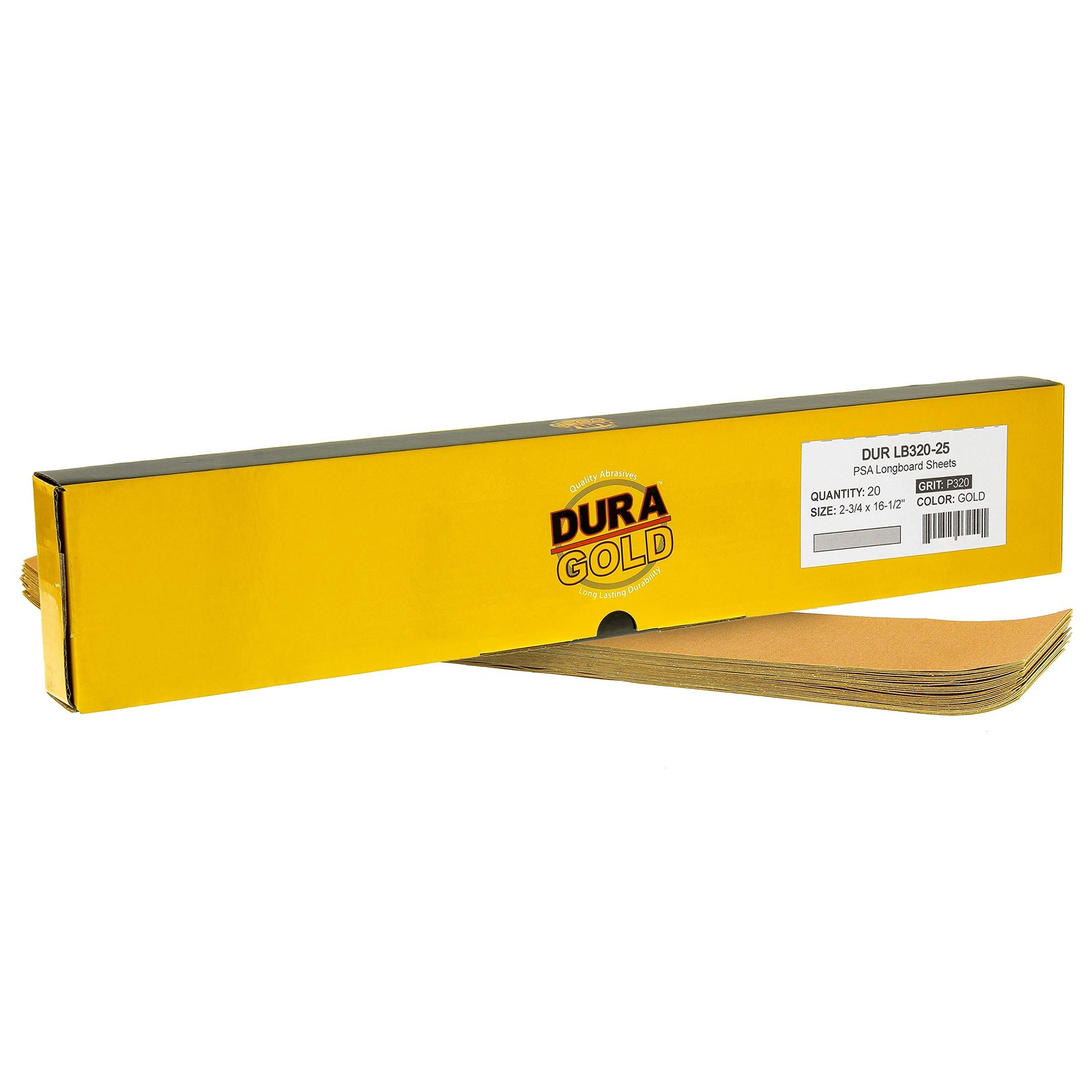 Premium 320 Grit Gold Pre-Cut PSA Longboard Sandpaper Sheets, Box of 20, 2-3/…