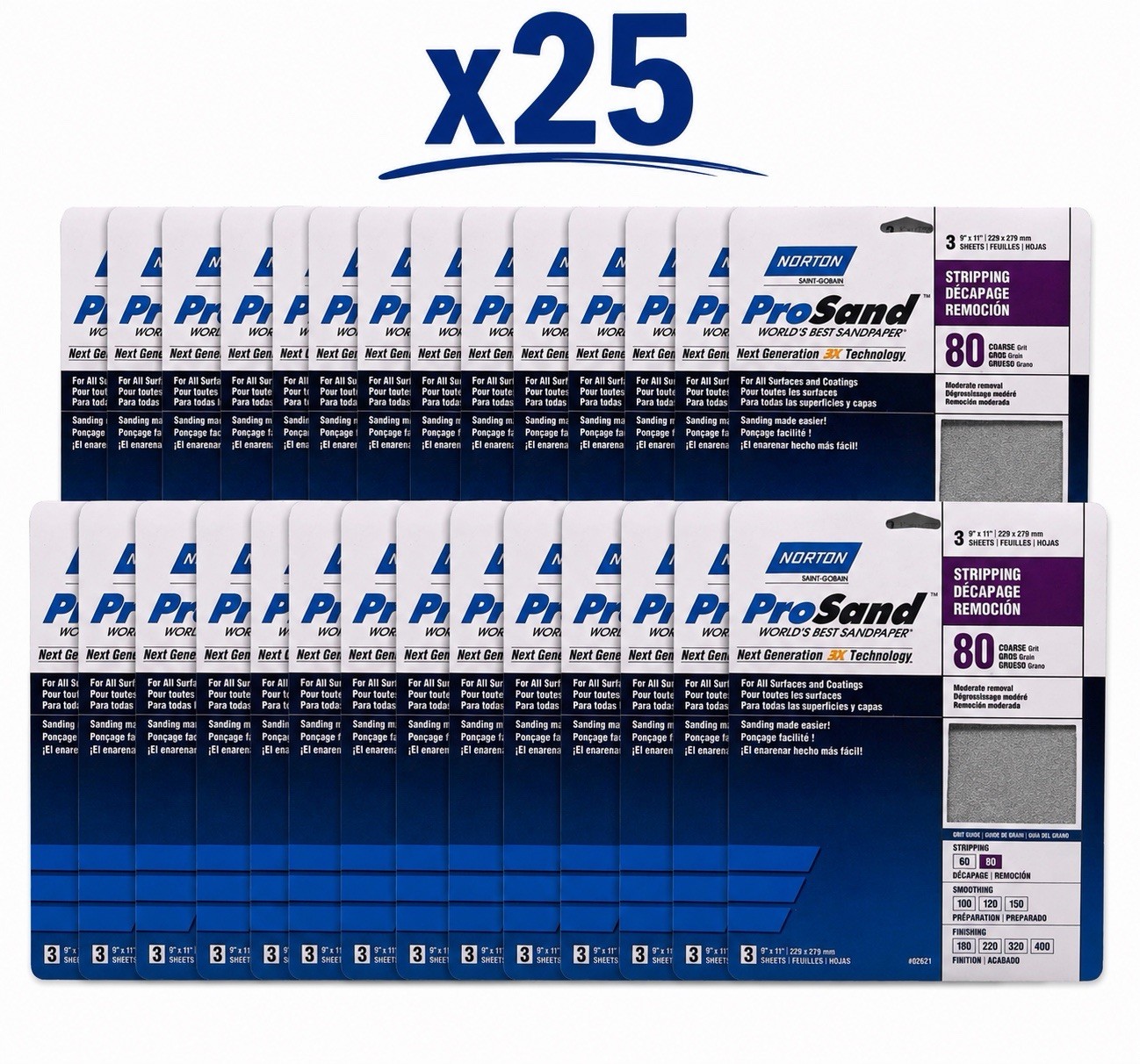 75 SHEETS NORTON Sandpaper Sheet: 9 in W x 11 in L, Aluminum Oxide, P80 Grit