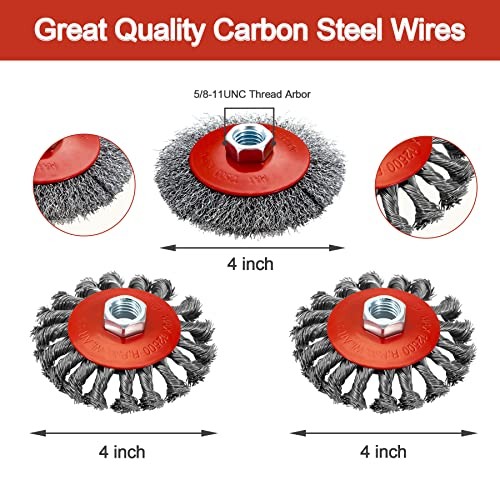 4 1/2″ Angle Grinder Wire Wheel Set – 4 Inch & 3 Inch Knotted Coarse Crimped