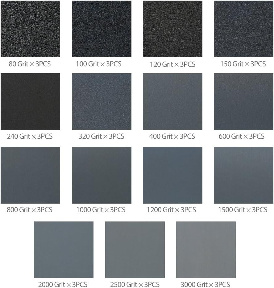Lotfancy Sandpaper, 45PCS, 80 to 3000 Grit Sand Paper Assortment, 9 X 3.6″ Sili