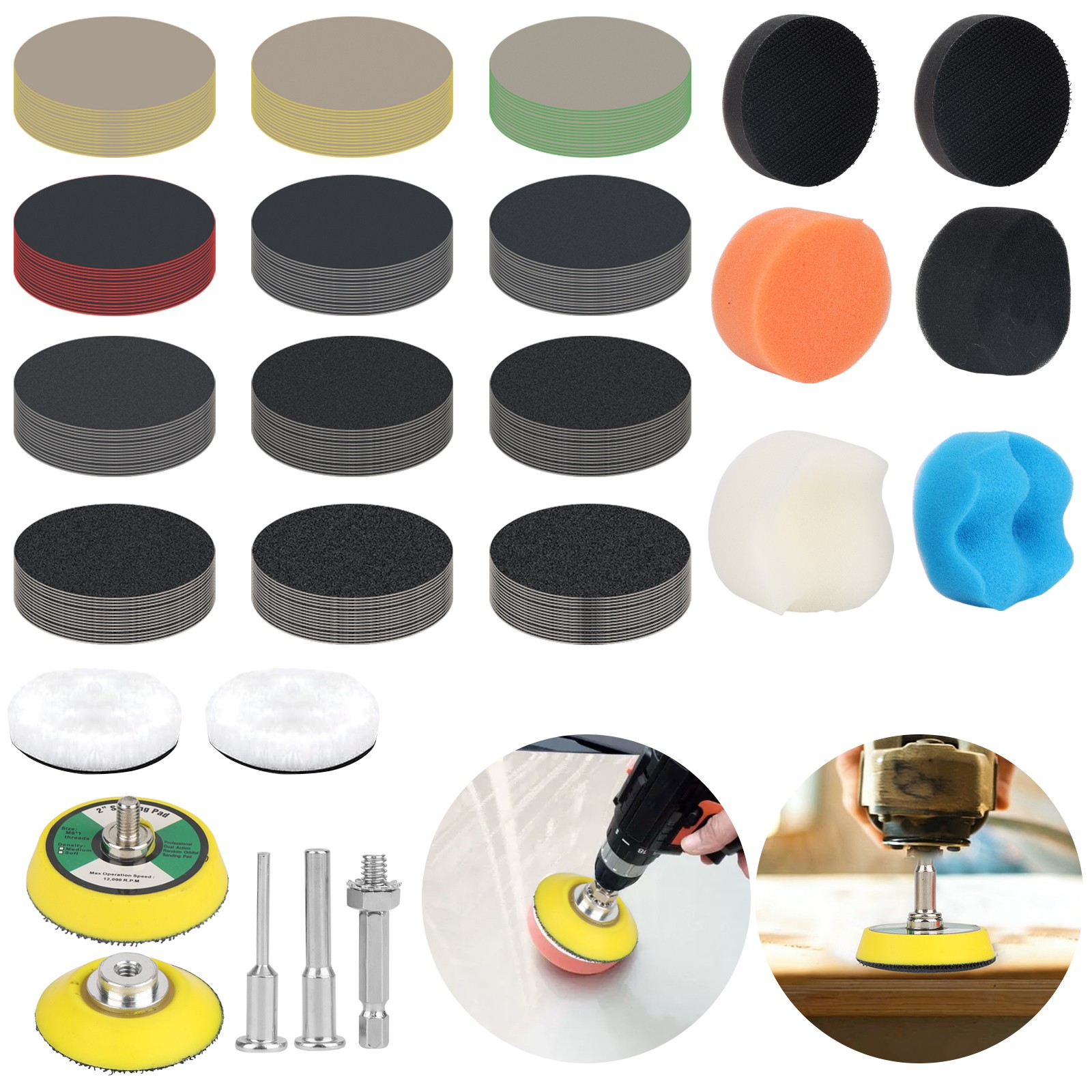 193x 2″ Wet Dry Sanding Discs Hook Loop Sandpaper 60-10000 Grit 1/4″ 1/8″ Shank