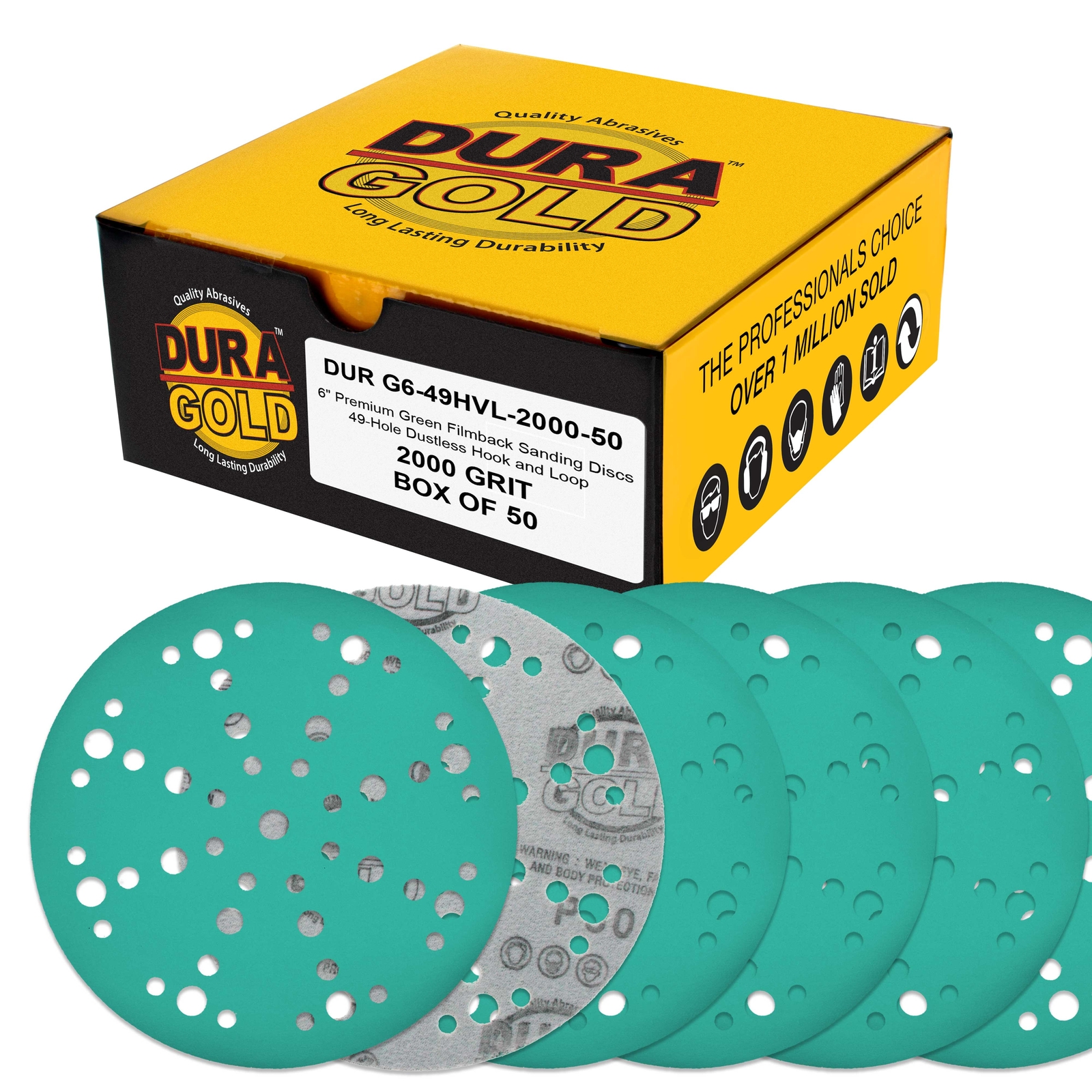 2000 Grit 6″ Green Sanding Discs, 49-Hole, Box of 50 – Hook & Loop Sandpaper