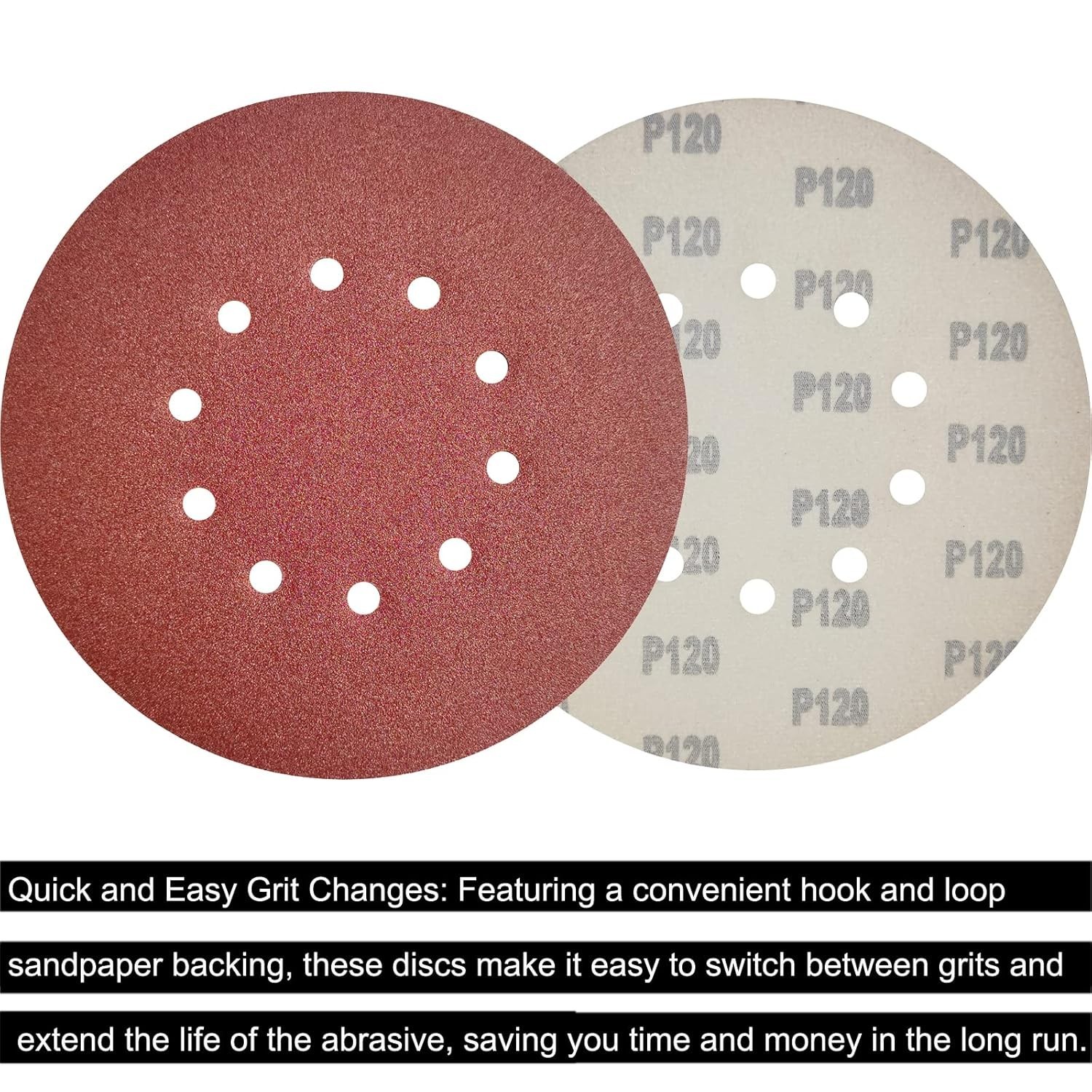 50 Pack 9-Inch 10 Hole 120 Grit Hook-and-Loop Drywall Sandpaper – Aluminum Oxide