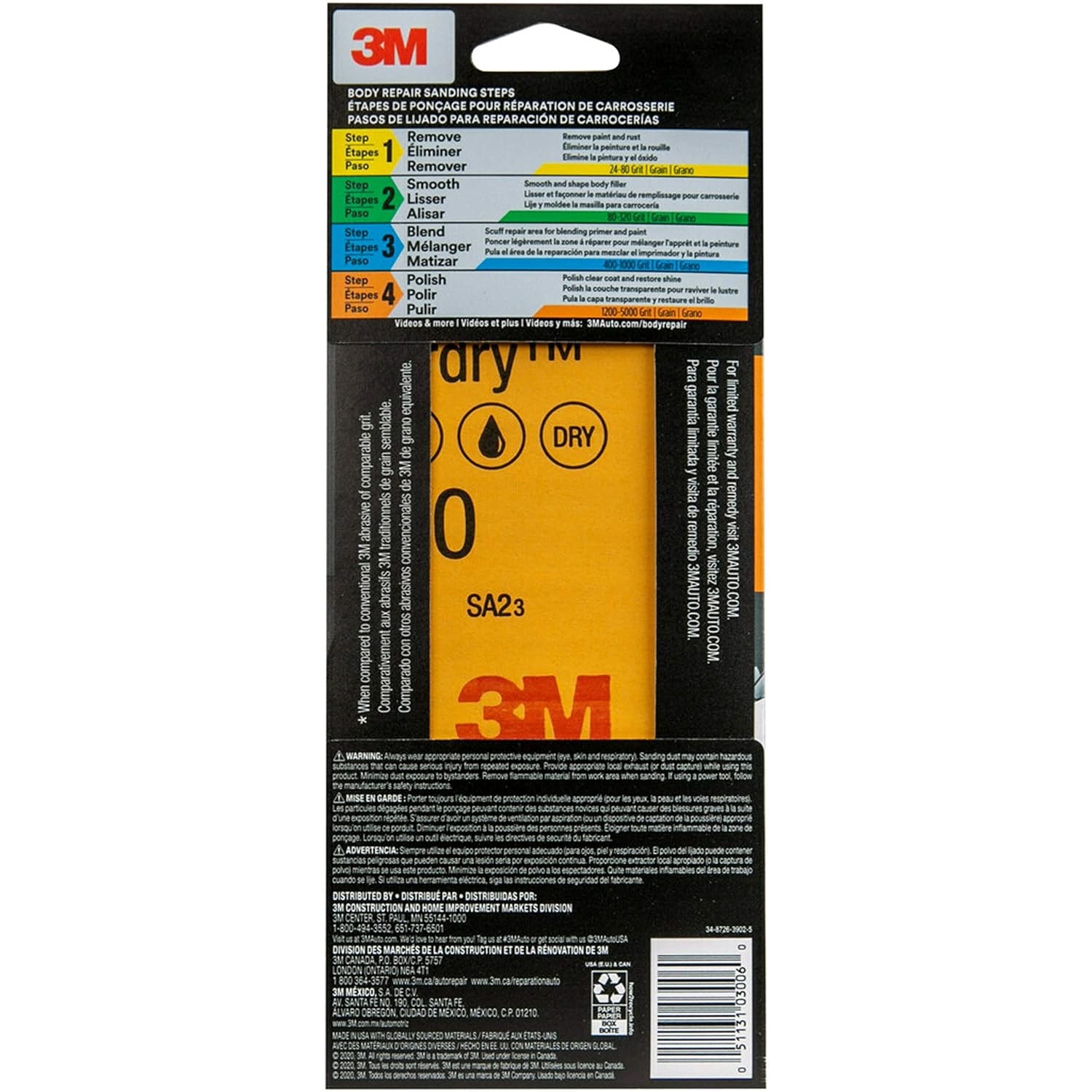 3M Wetordry Sandpaper 03006 Assorted Grits (1000 1500 2000 2500) 3 2/3 in x 9 in