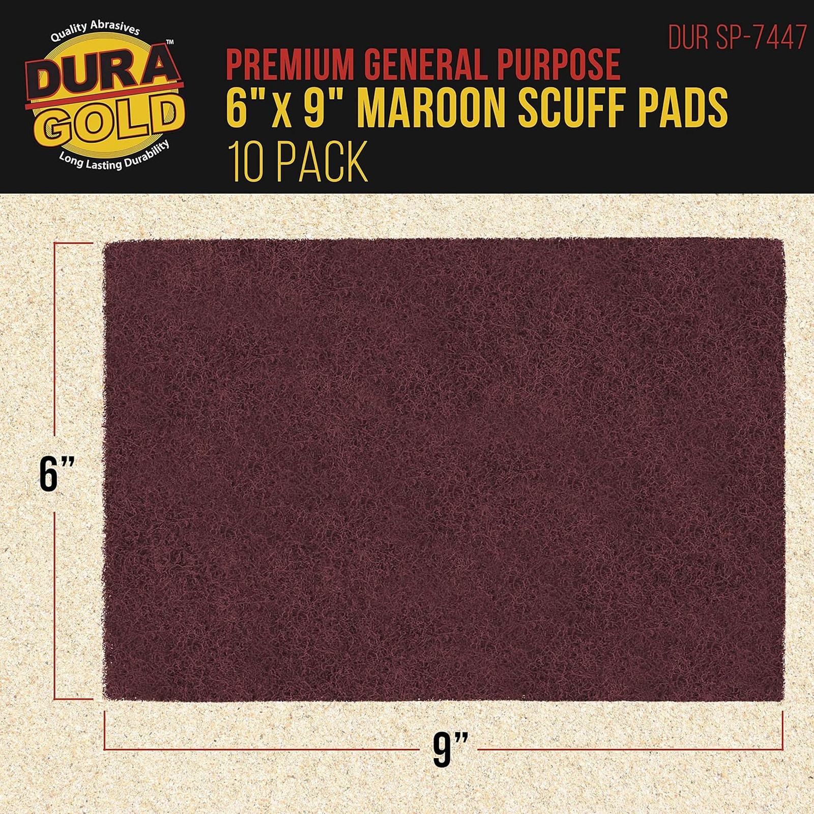 Premium 6 Inch By 9 Inch Maroon General Purpose Scuff Pads 10 Pack for Auto Body