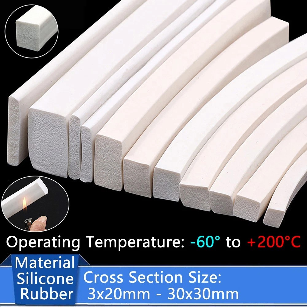 White Silicone Sponge Seal Strips Square Foamed Rubber Gasket 3x20mm – 30x30mm
