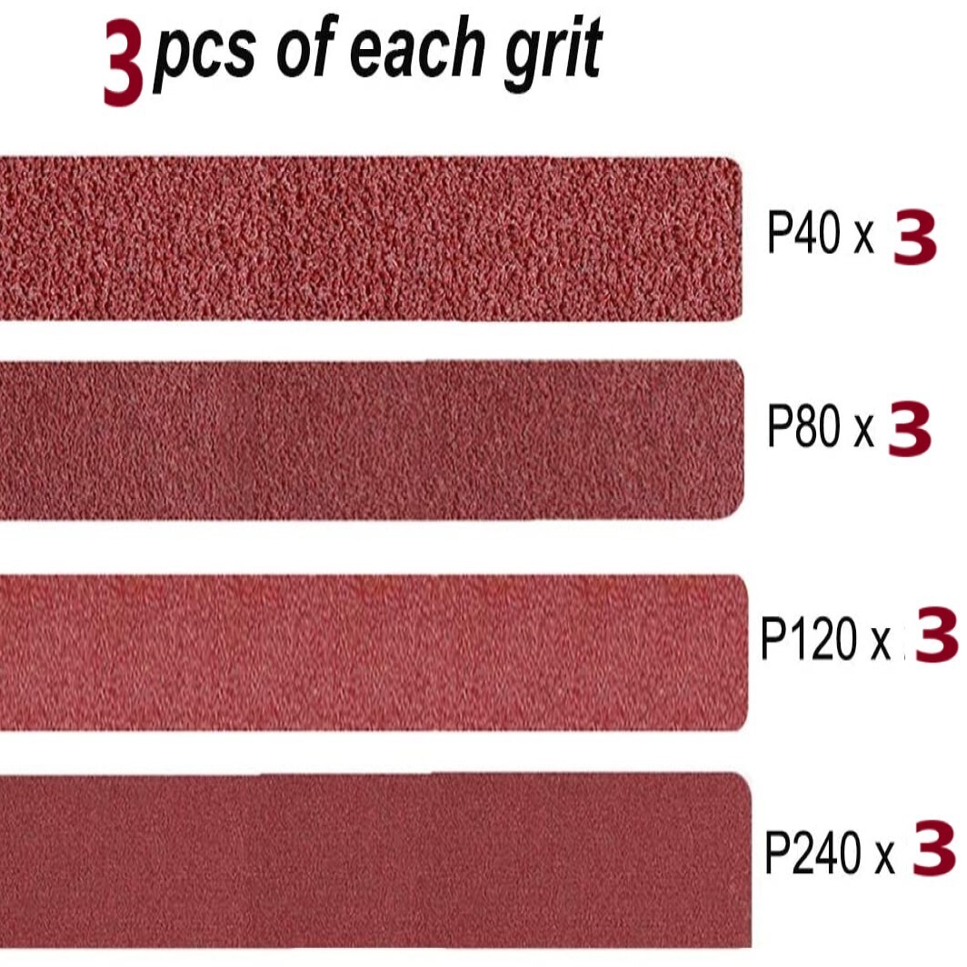 Taokyid Sanding Belts Assorted Grits 12 Pack 4×21 inch Aluminum Oxide Sandpaper