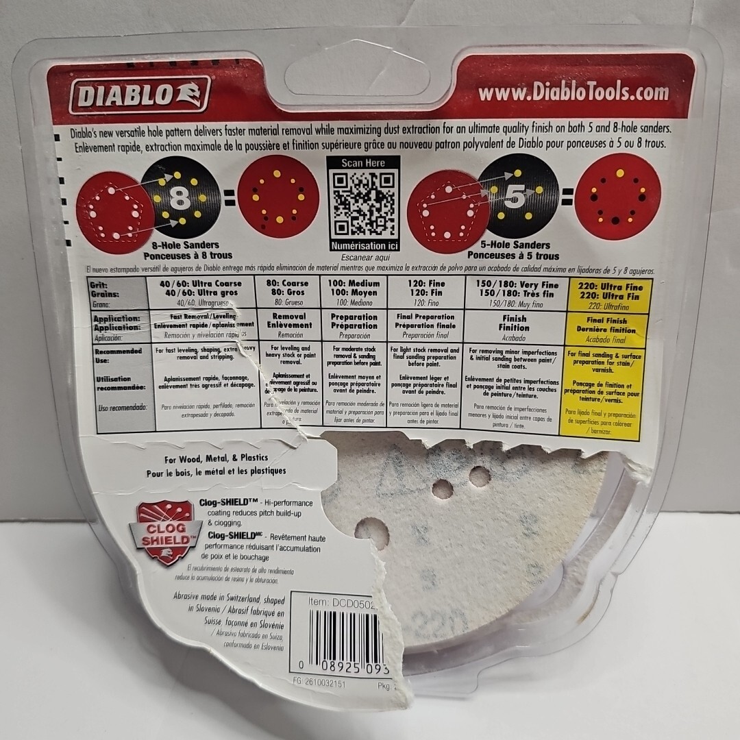 Diablo 5″ Sanding Discs Universal Hole Pattern 14 Count